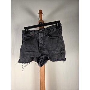 Old Navy Sky-Hi A-Line Black Denim Shorts Frayed Hem High Rise Size 2